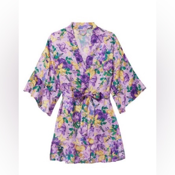 NWOT Victoria’s Secret Purple & Yellow Floral Bathrobe Lingerie - Picture 3 of 11
